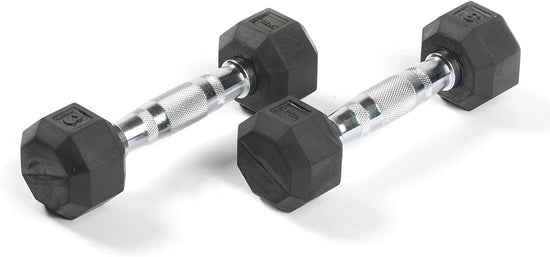 Dumbbells Hand Weights Deluxe Rubber Encased Chrome Handle All-Purpose Dumbbell (Available in 3, 5, 8, 10, 12, 15, 20, 25, 30, 35, 30, 45, 50 Pounds)