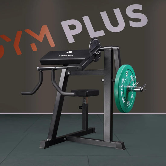 ATTIVO Adjustable Preacher Curl Weight Bench Arm Machine - Bicep Tricep Press Extension - Plate Loaded Exercise Equipment for Home Gym Workout Station