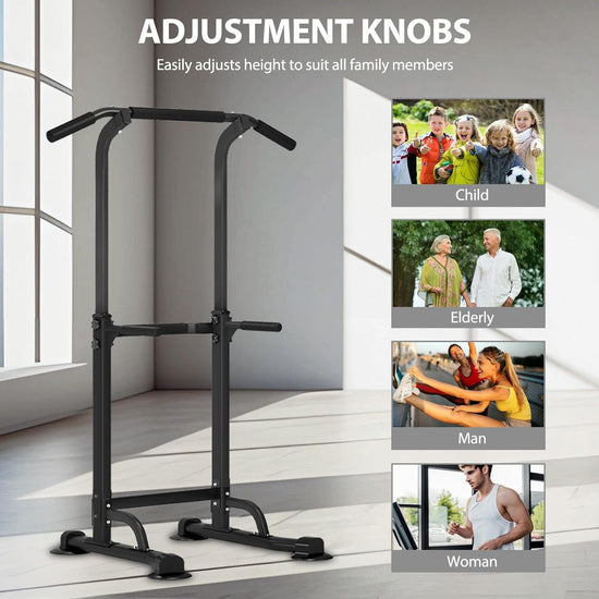 Power Tower Pull up Bar Dip Station and Height Adjustable Dip Bar Stand, Multi-Function Home Gym Exercise Equipment Strength Training Fitness Workout Station