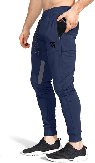 Mens Tapered Gym Joggers, Fitness Pants Casual Workout Track Pants with Zip Pockets