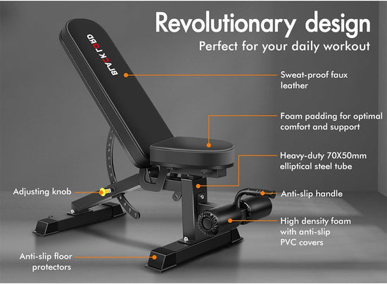 Foldable Weight Bench for Incline Decline Flat Dumbbell Press, Adjustable FID Bench with 14 Positions for Full Body Exercise, Utility Fitness Equipment for Commercial & Home Gym, Max 450Kg