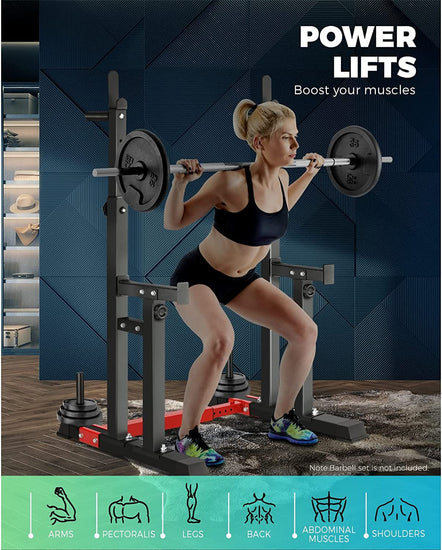Squat Rack Adjustable Weight Bench Press Barbell Bar Stand Lifting Dipping Station Strength Training Equipment,Home Gym Systems for Exercise and Fitness,Black