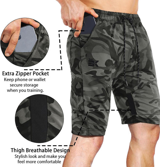 Men'S Stripe Gym Shorts,Thigh Mesh Fitness Running Shorts Slim Fit Sport Shorts with Zip Pocket