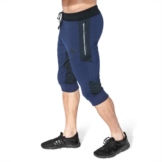 Mens 3/4 Capri Workout Pants,Gym Running Jogger Pants for Men with Zip Pockets