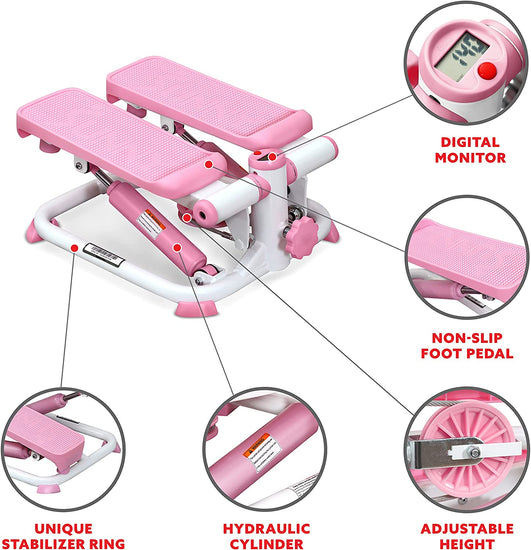 Exercise Stepping Machine, Portable Mini Stair Stepper for Home, Desk or Office Workouts in Pink
