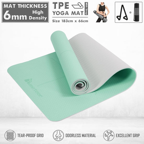 METEOR Essential 6Mm Dual-Tone Yoga Mat with Alignment Lines, TPE Yoga Mat Non-Slip Textured, High-Density Padding for Knee Comfort, Perfect for Yoga, Pilates and Fitness Exercise