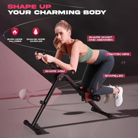 Ab Workout Equipment, Adjustable Ab Machine Full Body Workout for Home Gym, Strength Training Exercise Equipment for Body Shaping Foldable Waist Trainer Suitable for Beginner Red