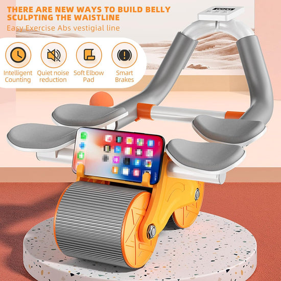 Ab Roller with Elbow Support, New Upgraded Automatic Rebound Abdominal Wheel with 4 Elbow Support, Timer, Knee Pad, Abs Workout Equipment，Dolly Core Strengthening Trainer Fitness Belly Training