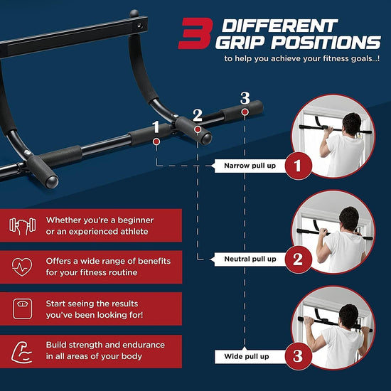 Door Pull up Bar - Heavy-Duty Door Pull up Bar for Home Gym - Adjustable Width Fits 24-32’’ Wide Door - Portable Doorway Chin up Bar - Multifunctional Indoor Upper Body Workout Bar - Black