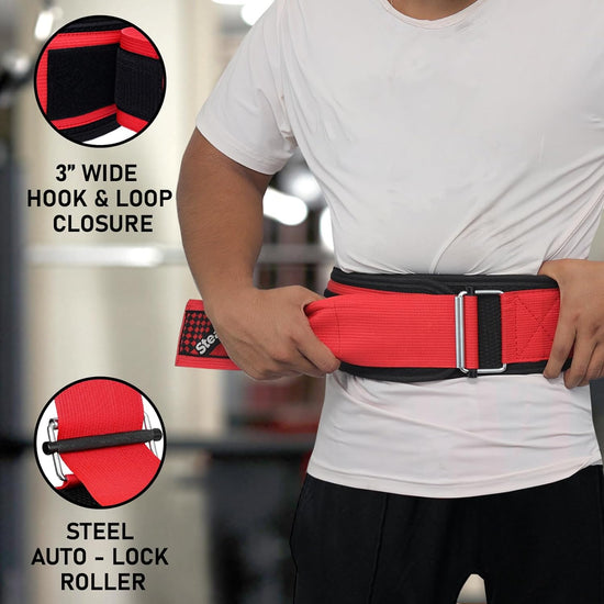 Weight Lifting Belt – 6.5” Back Support Padded Workout Belt Auto Lock Buckle – Neoprene Gym Belt Men Women – Fitness Bodybuilding Training Deadlift Squats Weightlifting Belt