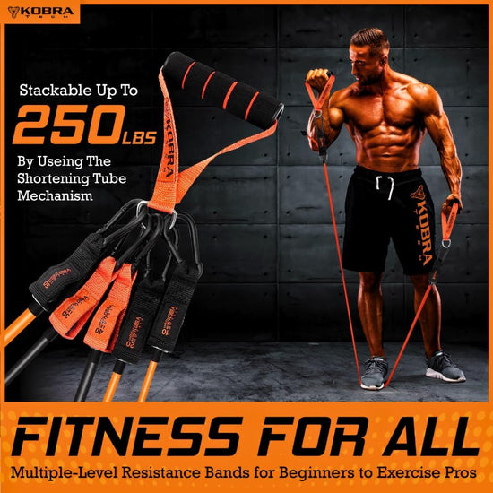 Resistance Bands Set – 11 Pc. Kit with 5 Adjustable-Resistance Exercise Bands, Handles, and Ankle Straps – Workout Bands for At-Home Fitness, Strength Training, and Physical Therapy