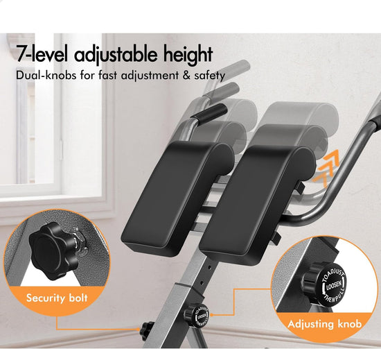 Adjustable Roman Chair with 30-50 Degrees Inclination, Hyperextension Fitness Weight Bench for Back Glutes Hamstring Exercise and AB Workouts, Multifunctional Home Gym Equipment, Max 200Kg