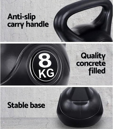 Kettlebell, 2/4/6/8/12/16Kg Kettlebells Weights Strength Training Kettle Bell Workout Exercise Fitness Equipment for Home Gym, with Anti-Slip Carry Handle and Stable Base Black