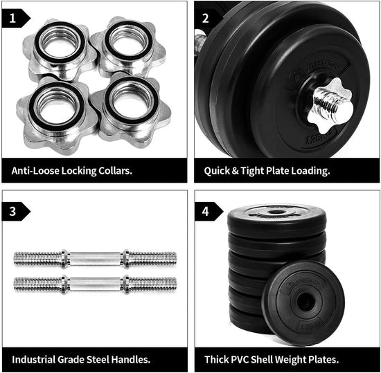 METEOR ESSENTIAL DUMBBELL SET Weight Dumbbells Plates Home Gym Fitness Exercise