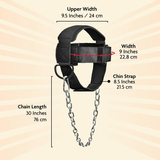 Neck Harness for Weight Training & Injury Recovery, Long Steel Chain and D-Rings, Neck Workout Equipment to Improve Muscle Strength