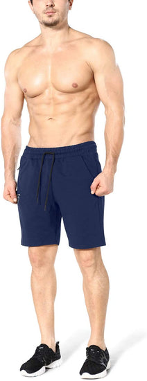 Mens Gym Running Shorts, Workout Athletic Bodybuilding Fitness Shorts with Zip Pockets
