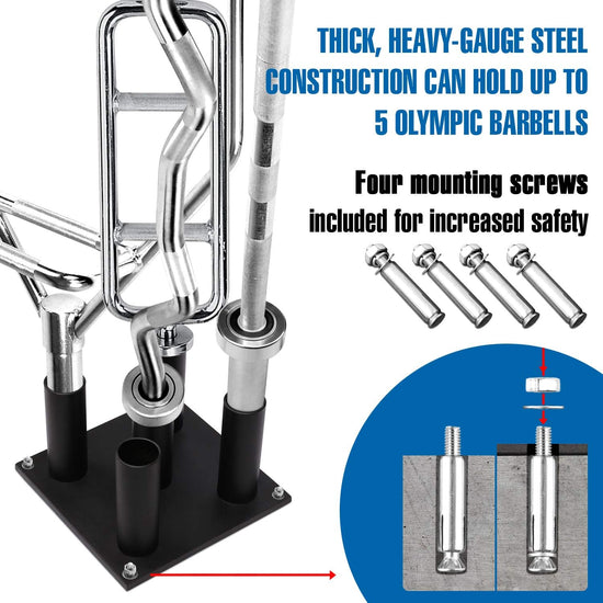 Barbell Holder Vertical Storage Rack, Home Gym Organizer, Barbell Storage Rack Fit 2-Inch Olympic Bars, Curl Bars, Triceps Bars, Dumbbell Handles.