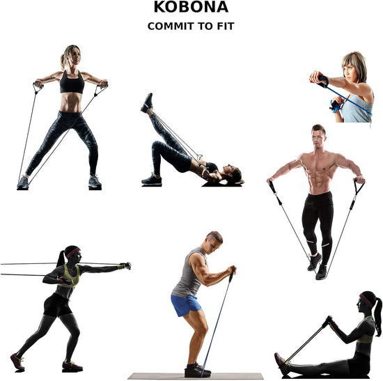 Exercise Resistance Bands Set - 5 Workout Bands Stackable 110-150 Lbs. Strength Training Tubes with Handles, Ankle Straps, Door Anchor, Carry Bag. Fitness Equipment for Home Gym Yoga