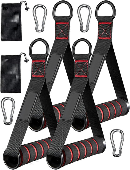 Exercise Handles Kit for Resistance Bands, 4 Cable Machine Handles with 4 Hooks for Pilates Yoga Strength Trainer, Replacement Fitness Equipment Pull down Home Gym, Working Out Handles