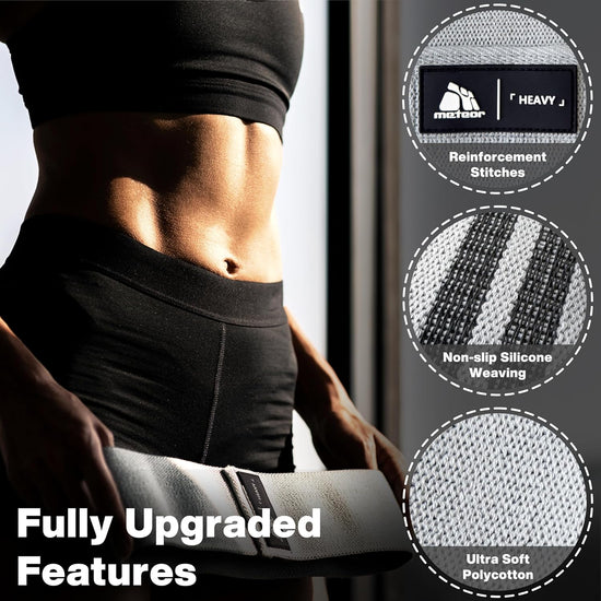 METEOR Non-Slip Resistance Bands Set - Fabric Booty Bands for Exercise & Fitness - Durable Hip and Squat Bands with Varying Resistance Levels for Strength Training