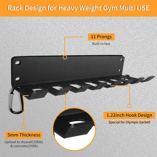 Home Gym Storage, Heavy-Duty Barbell Holder, Barbell Storage for Olympic Barbell, Gym Accessories Kettlebells Weight Bar Workout Rack Equipment Fitness Foam Roller Jump Rope Resistance Band