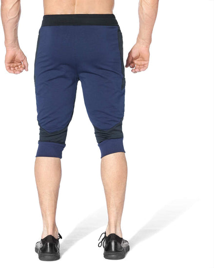 Mens 3/4 Capri Workout Pants,Gym Running Jogger Pants for Men with Zip Pockets