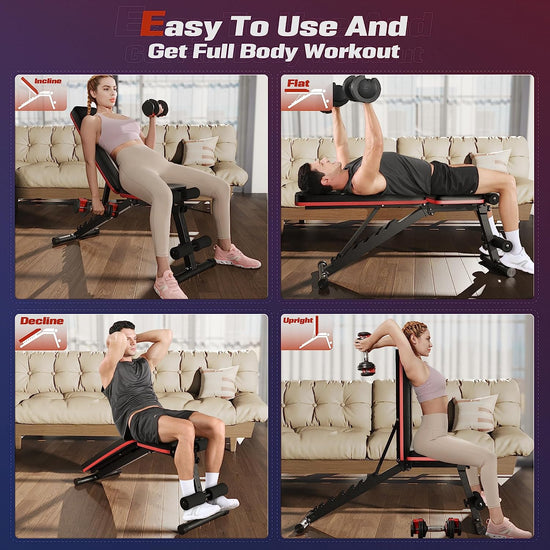 Adjustable Weight Bench, Utility Gym Bench for Full Body Workout, Multi-Purpose Foldable Incline Decline Benchs - 2019 Version