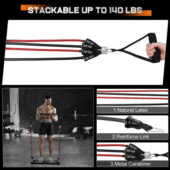 Push up Board Home Gym Portable Home Fitness System, Large Compact Foldable Push up Board, Push up Bar with Resistance Bands, Strength Training Kit with Pilates Bar & Ab Roller Wheel Fitness Accessories
