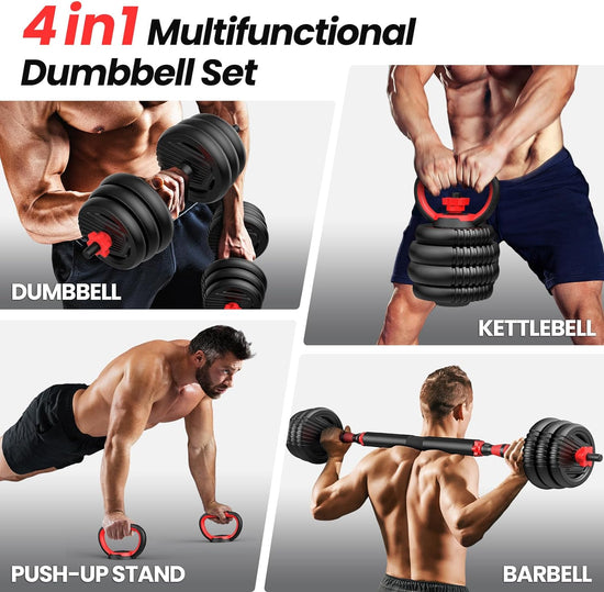 Adjustable Dumbbell Set, 55/70Lbs Free Weights Set with Upgraded Nut, 4 in 1 Weight Set Used as Kettlebells, Barbell, Push up Stand, Fitness Exercise for Home Gym Suitable Men/Women