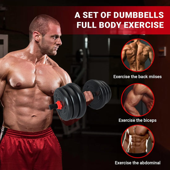 8 in 1  Adjustable Dumbbells Weights Set, Weight Set Used as Dumbbell, Two-Handle Kettlebell, Macebell, Push up Stand, Barbell, Kettlebell, Roller Wheel for Home Gym Training