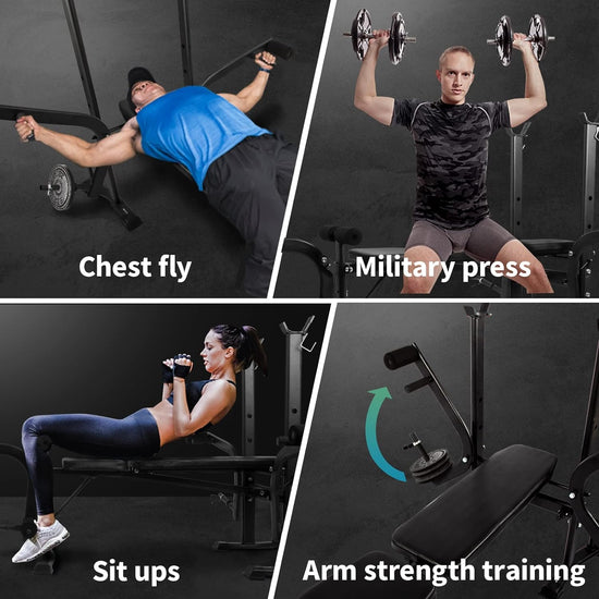 Olympic Weight Bench with Squat Rack - Foldable Bench Press with Leg Developer, Multi-Station Exercise Strength Training Workout Bench for Home Gym, 250KG Weight Capacity