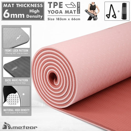 METEOR Essential 6Mm Dual-Tone Yoga Mat with Alignment Lines, TPE Yoga Mat Non-Slip Textured, High-Density Padding for Knee Comfort, Perfect for Yoga, Pilates and Fitness Exercise