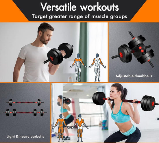 Adjustable Dumbbell Set 7-40KG Exercise Fitness Equipment Barbell Kettlebell Hand Weight Set Rubber Weight Plates Strength Training Workout Essential Home Gym Weightlifting Toning…