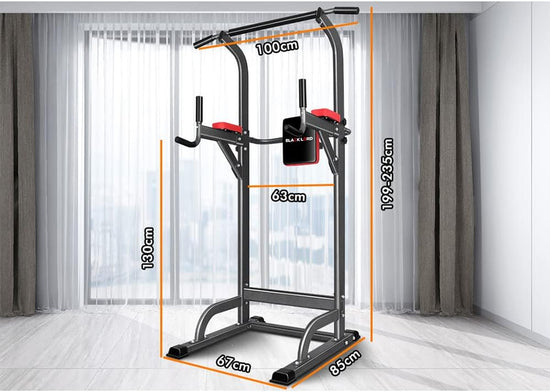 Chin-Up Power Bar with Dip Station and Padded Backrest, Height Adjustable Pull-Up Station Power Tower, 5-In-1 Multi-Station Home Gym System Equipment for Workout Fitness, Max Load 250Kg