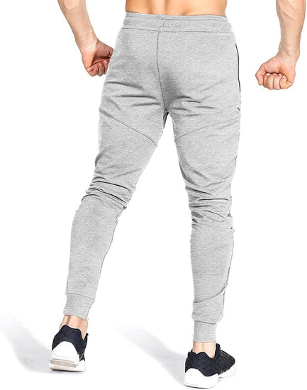 Mens Tapered Gym Joggers, Fitness Pants Casual Workout Track Pants with Zip Pockets