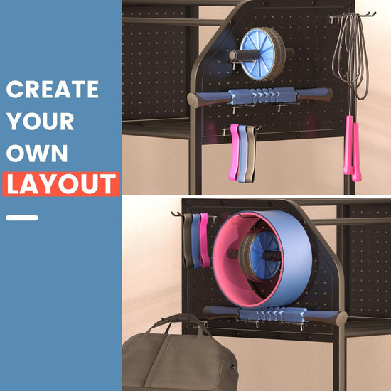 Dumbbell Rack for Home Gym Storage Rack 3 Tier Yoga Mat Kettlebell Dumbbell and Balls Workout Gym Equipment Storage Gym Organization Weight Rack for Dumbbells Home Gym with Wheels and Hooks