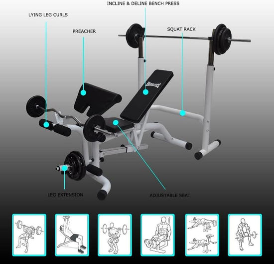 Commercial Grade Multi Station Home Gym Weights Bench Press - Fully Adjustable