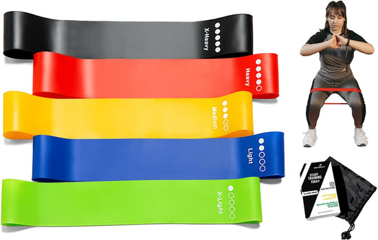 Resistance Bands, (Set of 5) Non-Slip Heavy Duty - Fitness Loop Bands - Workout Muscle Joint Activation Glute Butt Physical Therapy - Ideal for Home, Gym, Yoga, Pilates – Skin Friendly