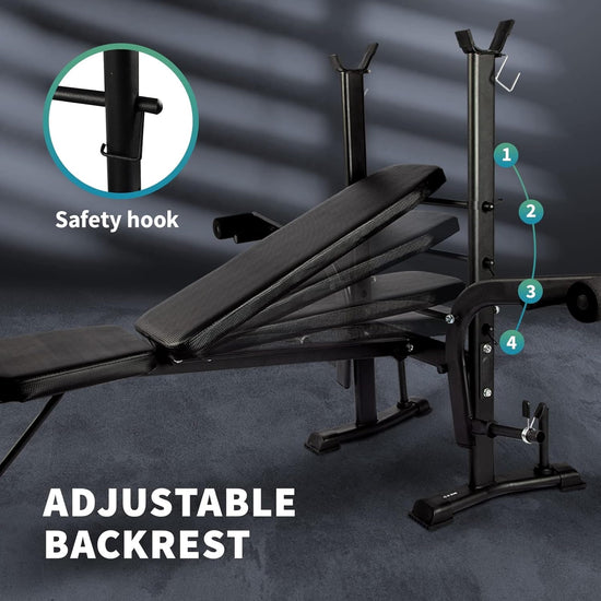 Olympic Weight Bench with Squat Rack - Foldable Bench Press with Leg Developer, Multi-Station Exercise Strength Training Workout Bench for Home Gym, 250KG Weight Capacity