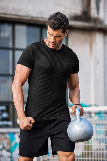Men'S Muscle T Shirts Stretch Short Sleeve V Neck Bodybuilding Workout Tee Shirts