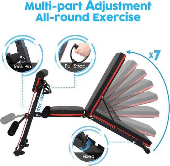 Adjustable Weight Bench, Full Body Workout Multi-Purpose Foldable Incline Decline Exercise Workout Bench for Home Gym