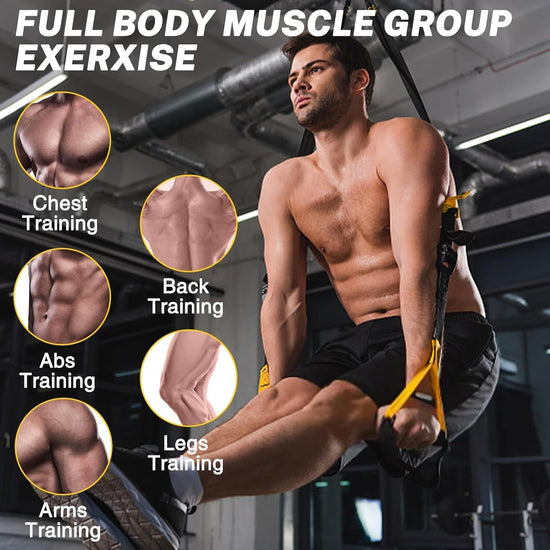 Suspension Training Kit,Resistance Trainer for Full Body for All Levels,Indoor & Outdoor Use Adjustable Training Straps,Supports up to 500Kg, All-In-One Home Gym Equipment