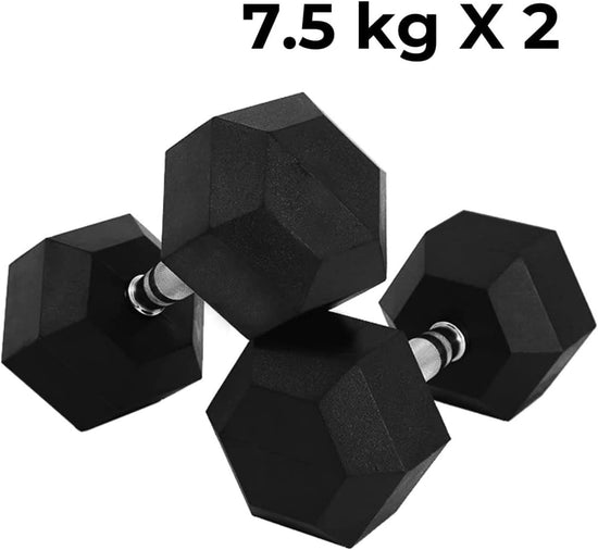 Essential Rubber Hex Dumbbell Pair for Men & Women - Suitable for Home Gym Weight Lifting, Fitness Workout Exercise. Available in 5Kg - 30Kg