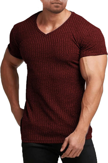 Men'S Muscle T Shirts Stretch Short Sleeve V Neck Bodybuilding Workout Tee Shirts