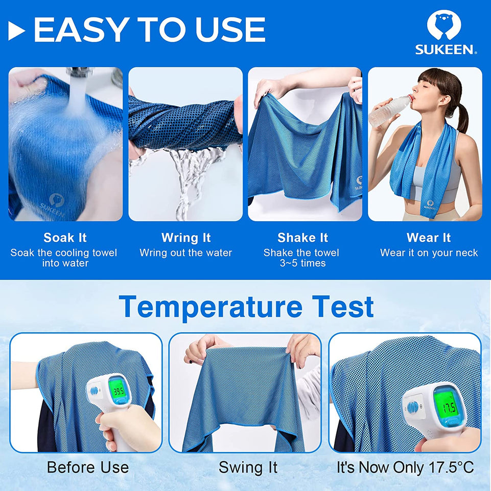 KUEN [4 Pack] Cooling Towel (40"X12"), Ice Towel, Soft Breathable Chilly Towel, Microfiber Towel for Yoga, Sport, Running, Gym, Workout,Camping, Fitness, Workout & More Activities