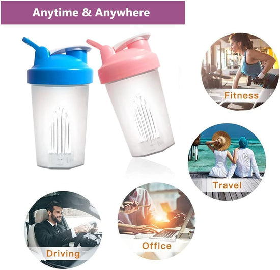 Blender W. Classic Loop Top & Stainless Whisk Ball-Perfect for Protein Shakes and Pre Workout (Clear Body-16 Oz, White/Clear)