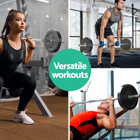 18Kg Barbell Set, Weight Plates Barbells Bar Strength Training Exercise Fitness Equipment for Home Gym, with Standard Ring Stable Stand 2 Spring Lock Black