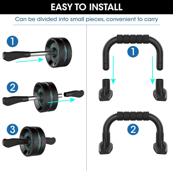 Ab Roller Wheel, 6-In-1 Ab Roller Kit with Knee Mat, Push-Up Bars, Resistance Bands, Workout Poster, Workout Guide, Perfect Home Gym Equipment for Men Women Abdominal Exercise