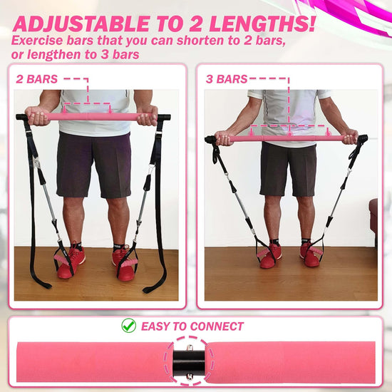 Pilates Bar Kit - 3-Section Yoga Stick for Men & Women - Portable Home Gym Exercise Stick - Muscle Toning, Stretching, Yoga & Full Body Workouts - Includes Adjustable Resistance Bands