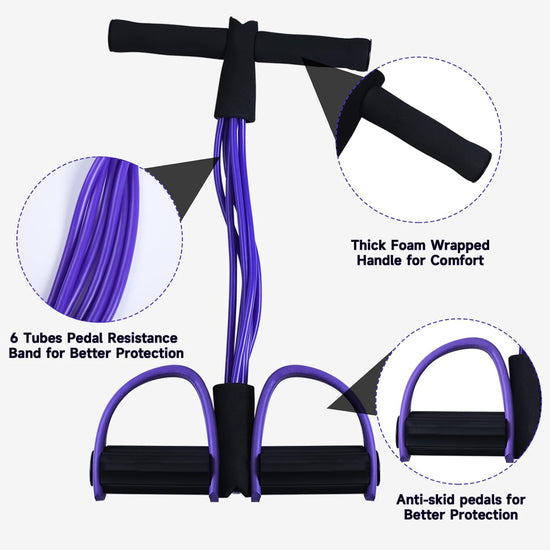 Multi-Function Tension Rope, 6-Tube Elastic Yoga Pedal Puller Resistance Band with Handles, Natural Latex Sit up Exercise Equipment Home Gym Tummy Trainer for Men Women